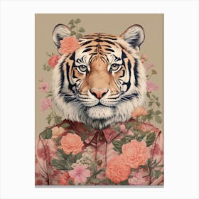 Tiger Illustrations Wearing A Floral Shirt 4 Canvas Print