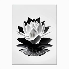 Blooming Lotus Flower In Pond Black And White Geometric 7 Canvas Print