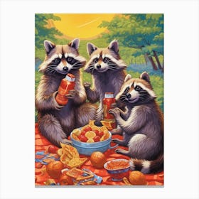 Raccoon Family Picnic Pop Art 1 Canvas Print