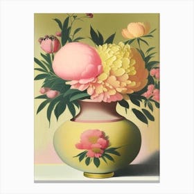 Vase Of Colourful Peonies Pink And Yellow 2 Vintage Sketch Canvas Print