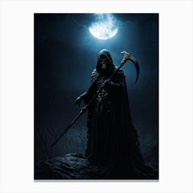 Grim Reapers Skull Emerges From An Abyss Of Bleak Darkness Clutching A Sword Dim Moonlight Castin (4) Canvas Print