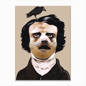 Edgar Allan Poe With Bird Canvas Print