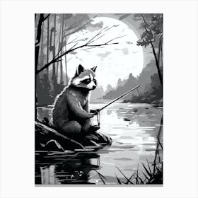 Raccoon By A Fishing River 2 Canvas Print