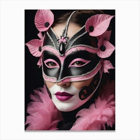 A Woman In A Carnival Mask, Pink And Black (23) Canvas Print