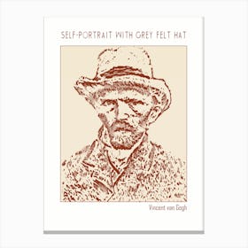 Line Art Minimalist – Self Portrait With Grey Felt Hat – Vincent Van Gogh – Classic Painting 1 Canvas Print