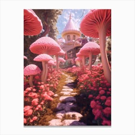 Pink Mushrooms Surreal Landscape Art Print