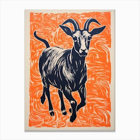 Goat, Woodblock Animal Drawing 1 Canvas Print