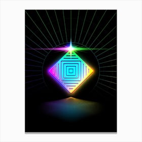 Neon Geometric Glyph in Candy Blue and Pink with Rainbow Sparkle on Black n.0260 Canvas Print