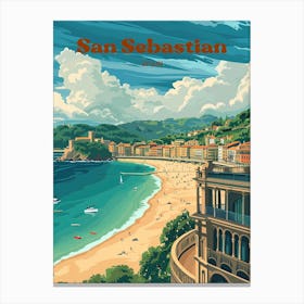 San Sebastian Spain Beachfront Art Illustration Canvas Print