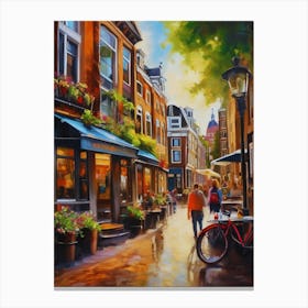 The city of Amsterdam, Netherlands, streets, cafes, passing by, the beauty of summer, oil colors.5 Canvas Print