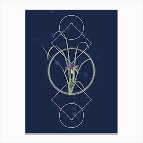 Vintage Grass Leaved Iris Botanical with Geometric Line Motif and Dot Pattern n.0195 Canvas Print