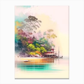 Pulau Lang Tengah Malaysia Watercolour Pastel Tropical Destination Canvas Print
