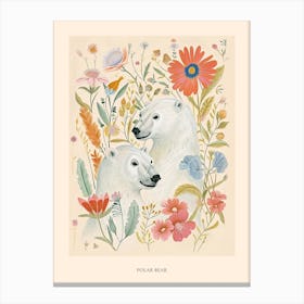 Folksy Floral Animal Drawing Polar Bear 4 Poster Canvas Print
