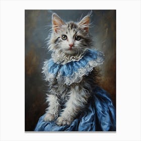 Cat In Blue Ruffled Dress Rococo Inspired 2 Canvas Print