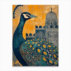 Blue Mustard Mosaic Tile Style Peacock Canvas Print