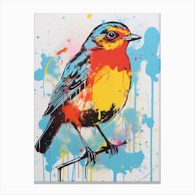 Andy Warhol Style Bird European Robin 1 Canvas Print