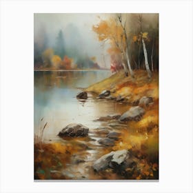 Autumn Lake,Forest Lake, Vintage Oil Painting, Farmhouse Wall Decorations, Antique Landscape, Vintage Landscape Oil Painting.7 Canvas Print