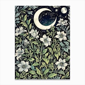 Moon And Flowers Canvas Print