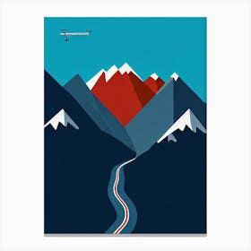 Treble Cone, New Zealand Modern Illustration Skiing Poster Canvas Print
