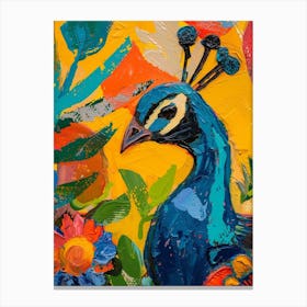 Peacock & The Leaves Painting 2 Canvas Print