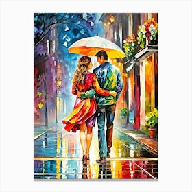 Couple Walking In The Rain Canvas Print