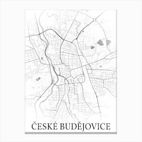 České Budějovice, South Bohemia, Czech Republic, City Map, Black And White Fade Design Canvas Print