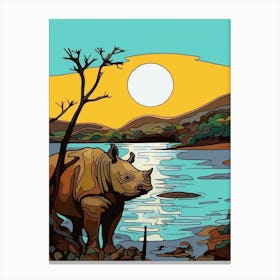 Rhino With The Sun Geometric Illustration 4 Canvas Print