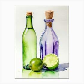 Lime and Grape near a bottle watercolor painting 19 Canvas Print