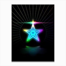 Neon Geometric Glyph in Candy Blue and Pink with Rainbow Sparkle on Black n.0423 Canvas Print