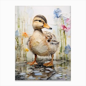 Mixed Media Floral Duckling Painting 3 Canvas Print