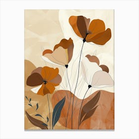 Flowers In Beige, Brown And White Tones, Using Simple Shapes In A Minimalist And Elegant 1 Canvas Print