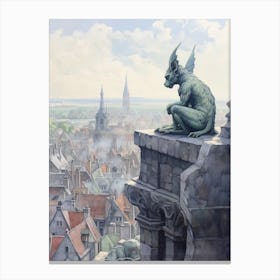 Gargoyle Watercolour In Brussels 2 Canvas Print