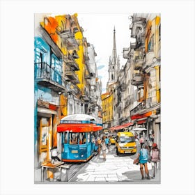 Sketch Of A City Street 3 Canvas Print