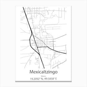 Mexicaltzingo,Mexico Minimalist Map Canvas Print