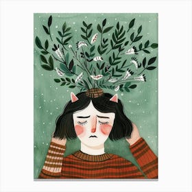 Illustration Of A Girl With Leaves On Her Head 1 Canvas Print