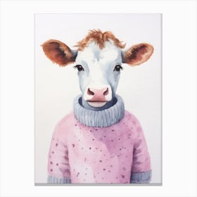 Baby Animal Watercolour Cow Canvas Print