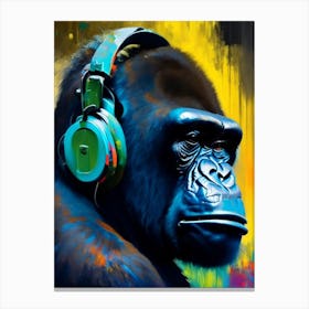 Gorilla With Headphones Gorillas Bright Neon 1 Canvas Print