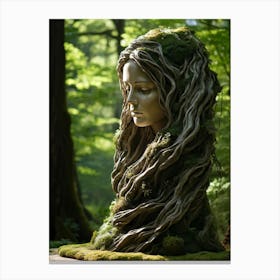 Sculpture Featuring Weathered Furrowed Face Textured With Strands Of Grass Knots Of Wood Nestled (1) Canvas Print