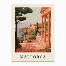 Mallorca Spain 3 Vintage Pink Travel Illustration Poster Canvas Print