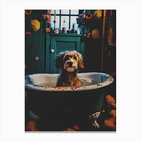 Dog In Bathtub Canvas Print