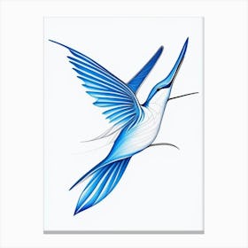 Hummingbird Symbol 3 Blue And White Line Drawing Canvas Print