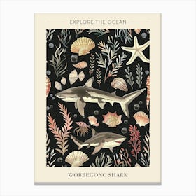 Wobbegong Shark Seascape Black Background Illustration 1 Poster Canvas Print