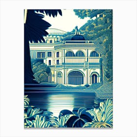 Villa D Este, 1, Italy Linocut Black And White Vintage Canvas Print