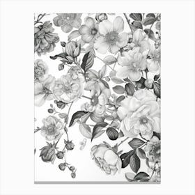 Great Japan Hokusai Black And White Flowers 1 Canvas Print