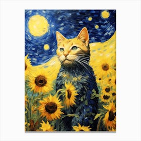 Cat In Sunflowers 1 Canvas Print