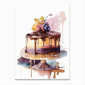 Chocolate Caramel Cake Dessert Pastel Watercolour Flower Canvas Print