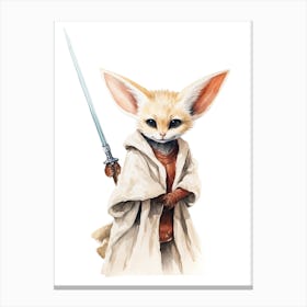 Baby Fennec Fox As A Jedi Watercolour 4 Canvas Print