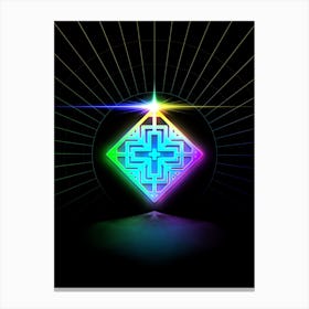 Neon Geometric Glyph in Candy Blue and Pink with Rainbow Sparkle on Black n.0005 Canvas Print