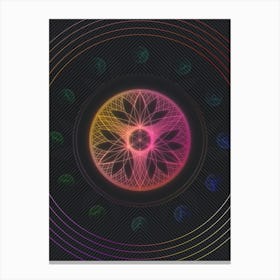 Neon Geometric Glyph in Pink and Yellow Circle Array on Black n.0177 Canvas Print