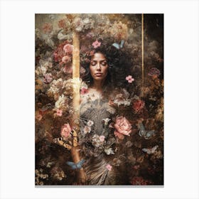 Woman Surrounded By Flowers Canvas Print